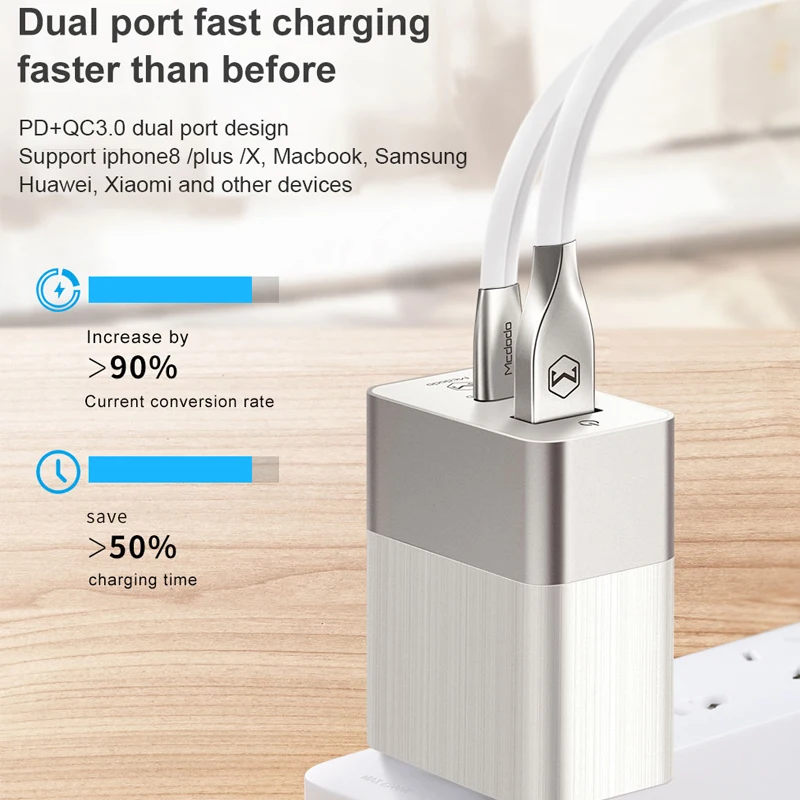 Mcdodo 18 Вт USB C PD зарядное устройство EU/US/UK 3 в 1 тройное Универсальное для путешествий