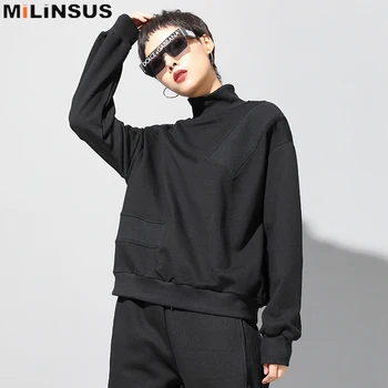 

Solid Black Turtleneck T-Shirt plus size women long sleeve top Gothic t shirts Ins 90s female tshirt clothes Autumn Winter 2019