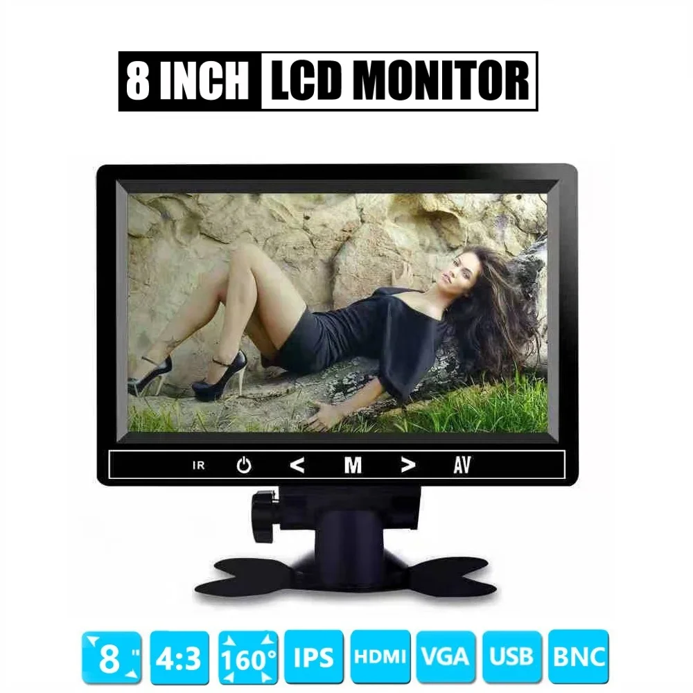8 дюймов TFT ЖК-дисплей цветной видео монитор CCTV монитор экран видеомонитор HDMI, VGA, BNC AV вход для ПК CCTV безопасности и стенд вращающийся экран