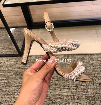 

String Beads Women Sandals Summer Gladiator European Design Open Toe Buckle Strap Thin Heel Shoes Woman