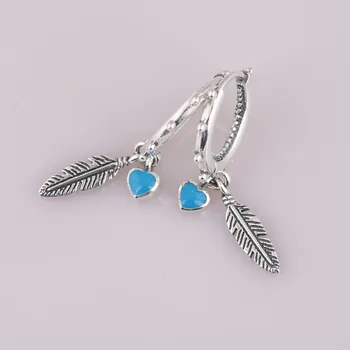 

Authentic S925 Earring For Women Spiritual Feathers Dangle Earrings Heart Enamel fit Lady Jewelry
