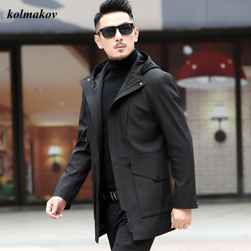 

New Arrival Autumn Style Men High-end Boutique Leisure Trench Coats Fashion Casual Solid Hooded Hat Men's Slim Zippers Jacket