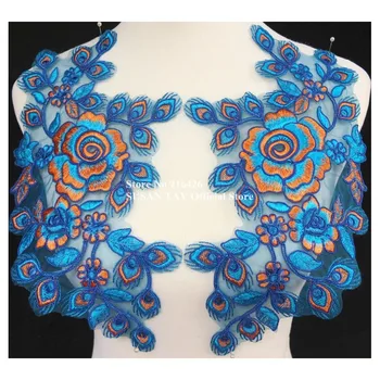 

5pairs=10pcs x New Blue/Orange Floral Lace Embroidered Appliques Collars Dancing Costume Wedding DECOR Sewing DIY Crafts BNC113K