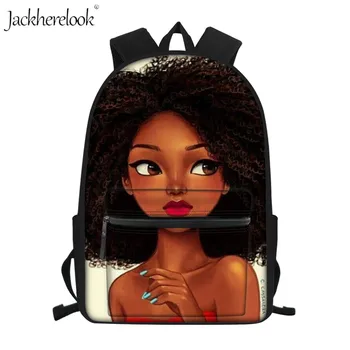 

Jackherelook African Girl Print School Backpack Primary Stuent Girls Bookbag with Zipper Art Black Kids American Design Mochila