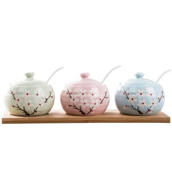

Three-piece Ceramic Seasoning Jar Seasoning Bottle Set Seasoning Box Seasoning Box Salt Pot Seasoning Bottle Household