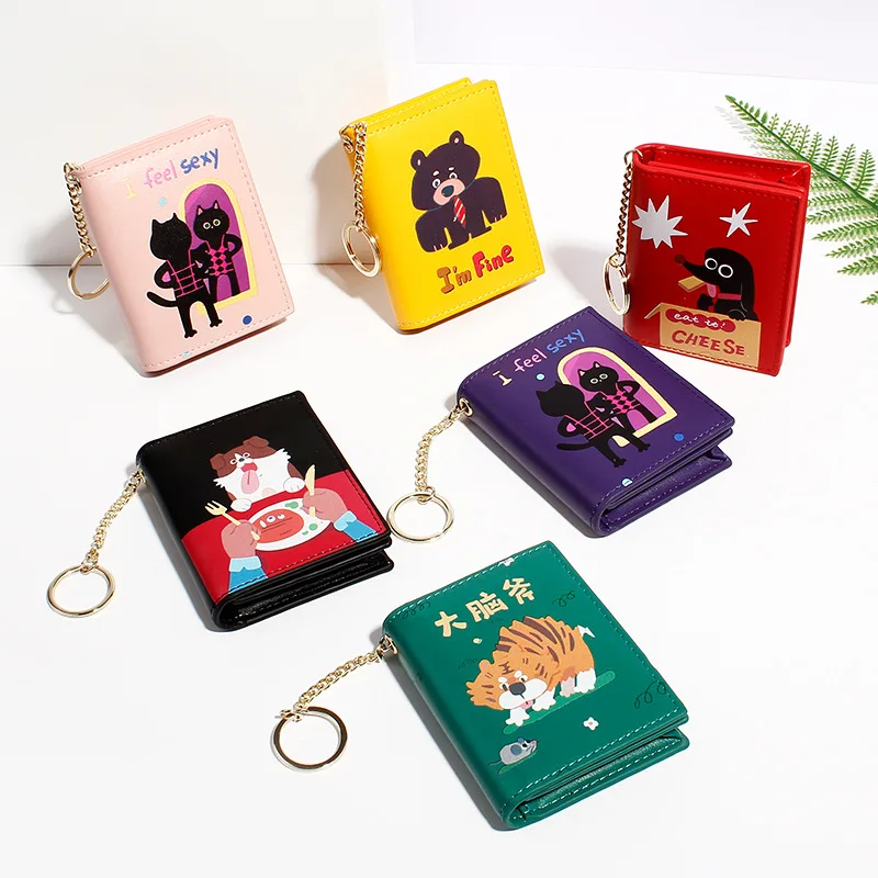 

Cute Cartoon Print Chain Ring Wallet Women Anime Pattern Girls Purses Pu Leather Small Coin Purses Ladies Simple Casual Clutch