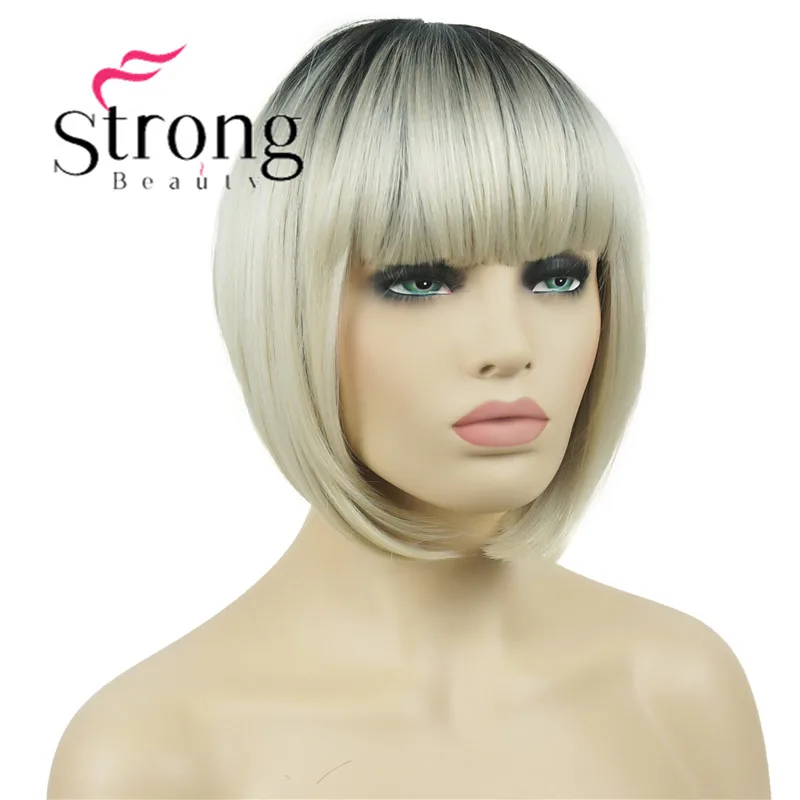 StrongBeauty 10inch Blonde Ombre Bob Heat Resistant Full Synthetic Wig for Women
