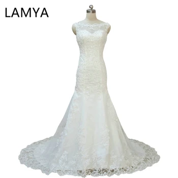 

LAMYA Lace Mermaid Wedding Dress Fashionable Style Original Photo Bridal Gown Court Train Vestido Up Natural De Noiva Lace