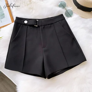 

Women Casual Solid Shorts Loose Wide Leg Office Lady Work Wear Shorts New Summer 2020 Female Buttons Pockets High Waist Shorts