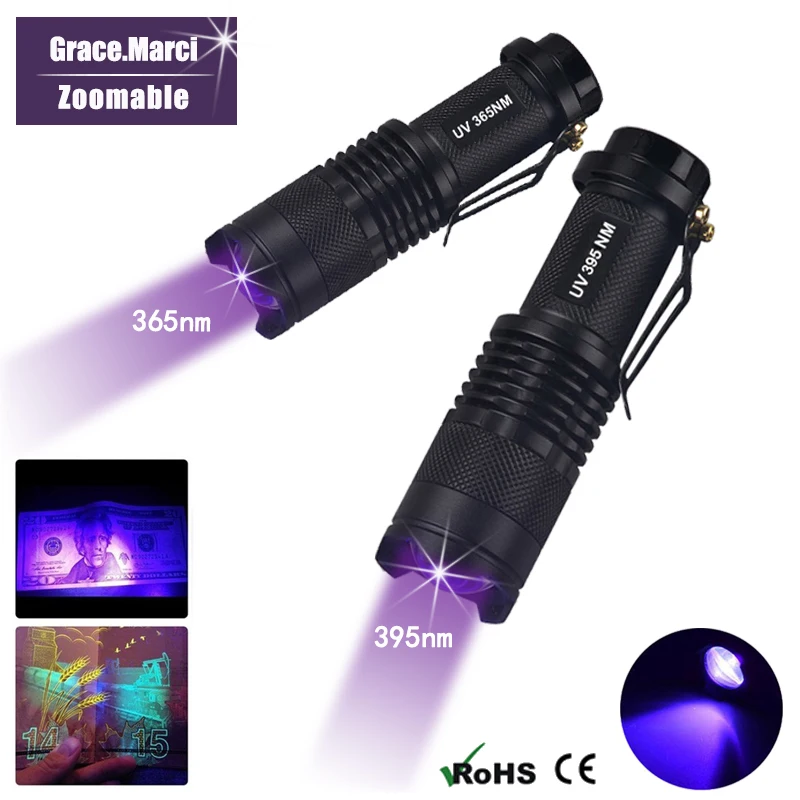 Description Picture 2 of itemNew Pocket Zoom UV Flashlight Mini LED Nail UV Lamp Light 395nm 365nm Ultraviolet Lantern For Money Pet Urine Detect Nail-Dryer