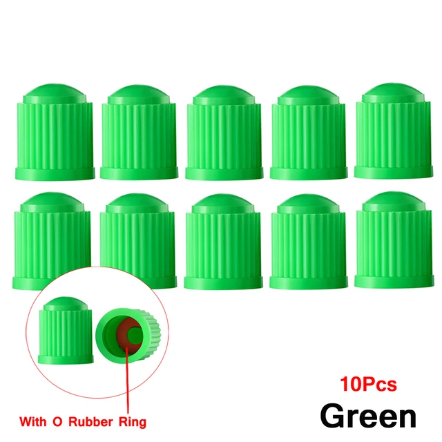 AUTCOAT Tire Stem Valve Caps, with O Rubber Ring, Universal Stem Covers for Cars, SUVs, Bike and Bicycle, Trucks, Motorcycles Green-10Pcs