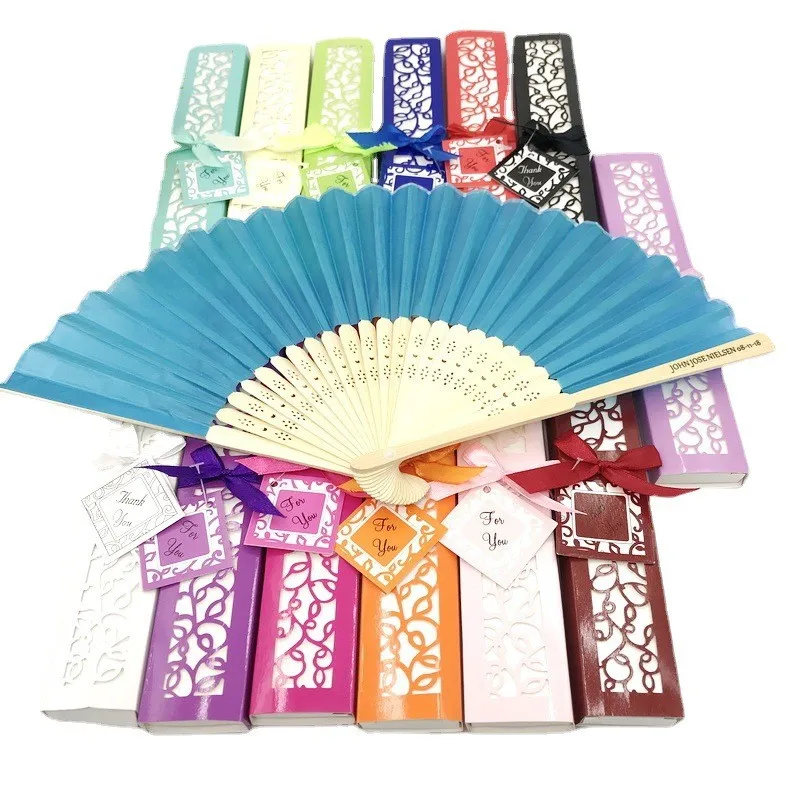 20/24/30PCS,Custom Folding Fan Personalized Bride & Groom's Name & Date Silk Wedding Dance Hand Fan with Gift Box Party Favors