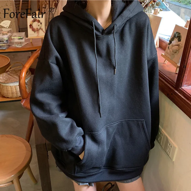  Forefair Hoodies Women 2019 Autumn Oversized Harajuku Korean Style Plus Size Casual Solid Blue Khak