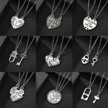 

Romantic Couple Heart Clock Key Pendant Necklaces For Women Ture Love Two Detachable Necklace Choker Silver Color Chain Jewelry
