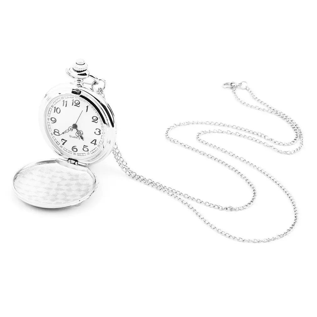 

New Luxury Smooth Silver Pendant Women Men Vintage Polish Stainless Steel Quartz Pocket Watch Fashion Necklace Chain Lover Gift