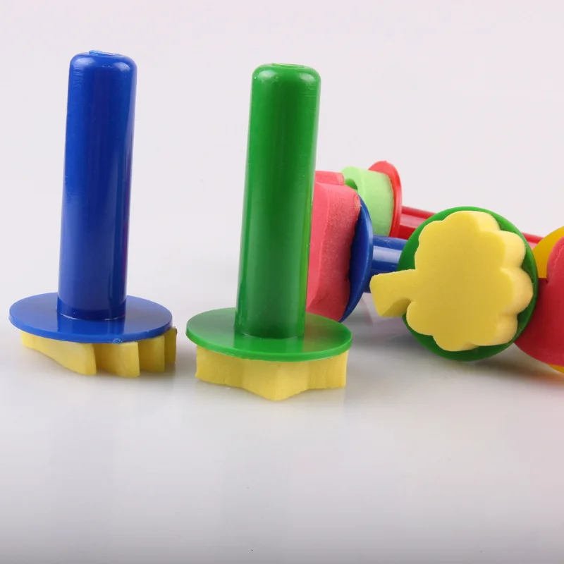 6 шт. DIY инструмент для рисования детская игрушка цветная щетка уплотнение мини губка Упаковка: мешок из поп разноцветная губка деревянная ручка ребенок ручной работы