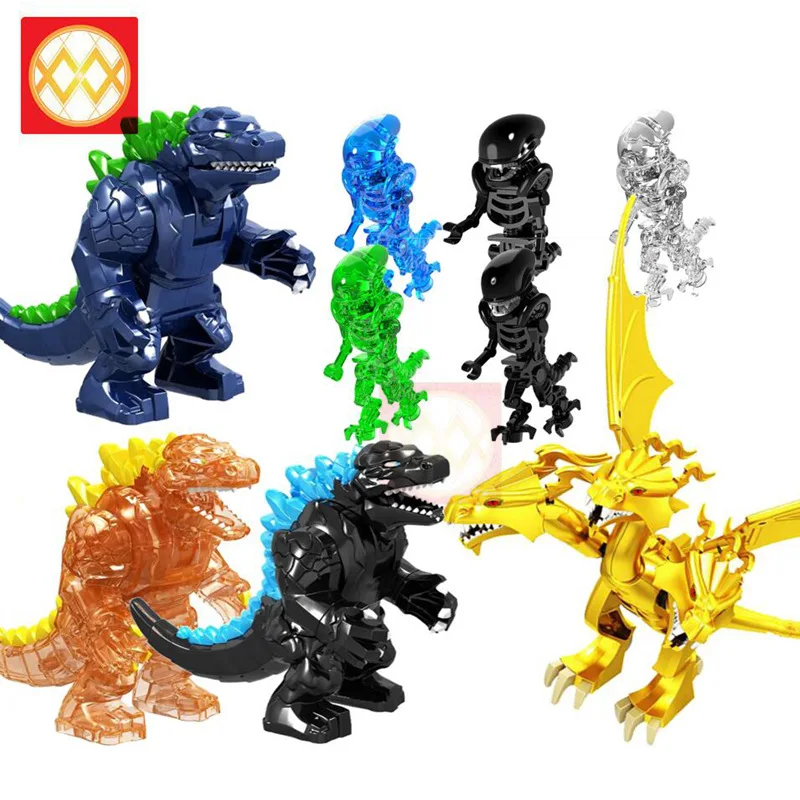 

Kaiju King Ghidrah Giant Monsters Burning Form Monstrous Creatures Skeleton Alien Dragon Mazinger Z Building Blocks Kids Toys