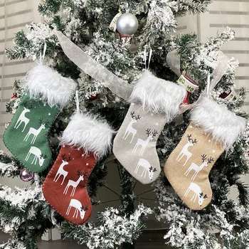

Creative Small Size Christmas Stockings New Cute Elk Printing Christmas Stockings Festival Decoration Christmas Stockings