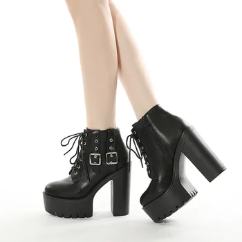 

NouC 2020 New Boots Women Autumn Ankle Boots for Women High Heel Zipper Casual Female Shoes Leather Boots Large Size