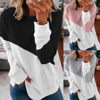 

Women 2020 Autumn Fashion Colorblock Round Neck Long Sleeve Hoodie Casual Patchwork Pullover Top Ladies Daily Sweatshirt D30