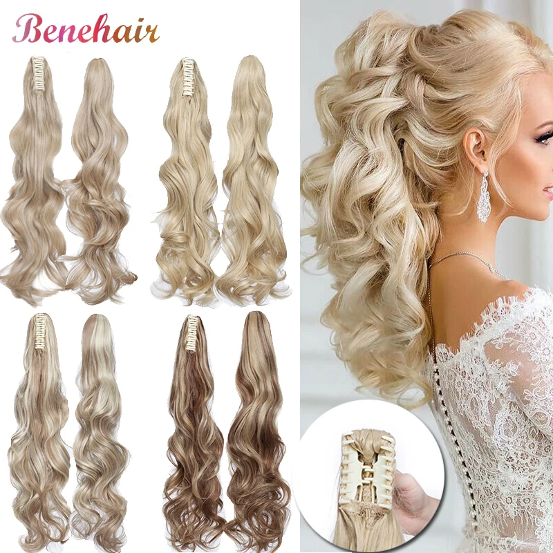 BENEHAIR Synthetic Fake Hair Ponytail 24'' Long Wavy Claw On Ponytail Clip In Hair Extensions Hairpiece For Women