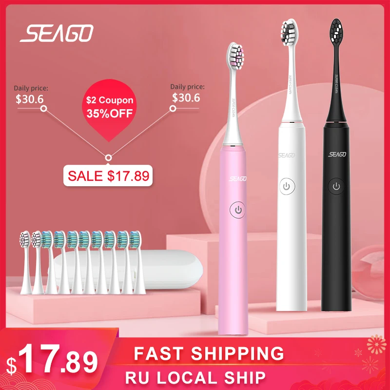 

SEAGO Electric Toothbrush USB Fast Rechargeable Sonic Automatic Replacement Tooth Brush Adult Waterproof Whitenig Best Gift