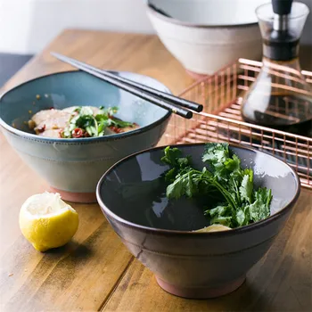 

Retro Japanese Large Capacity Rice Bowl Household Tableware Simple Soup Bowl Ceramic Sauce Dish Porcelain Noodle Ramen Deep Bowl