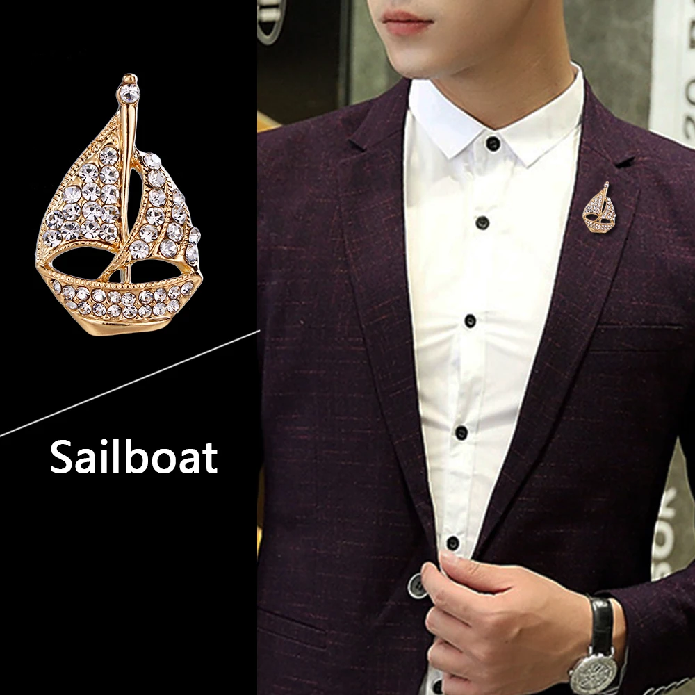 Ship Brooches for Women Accessories Fashion Lovely Rhinestone Sailboat Brooch Lapel Pin Badge Men Jewelry Gift | Украшения и