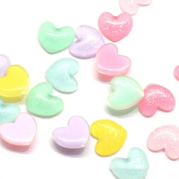 

10Pcs Glitter Heart Flatback Resin Cabochon Charms DIY Hair Bows Center Accessories Scrapbooking Beads Decoration Craft 15*16mm