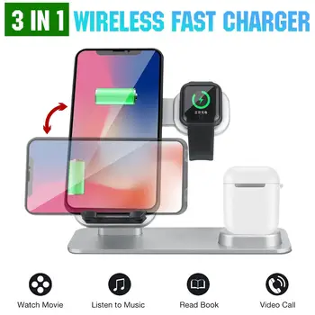 

3 In 1 Qi Fast Charger Wireless USB Stand Power Pad For iwatch/Airpods/iPhoneX 8 Ultra-Thin 15W/ 10W/ 7.5W/ 5W Charge Stand