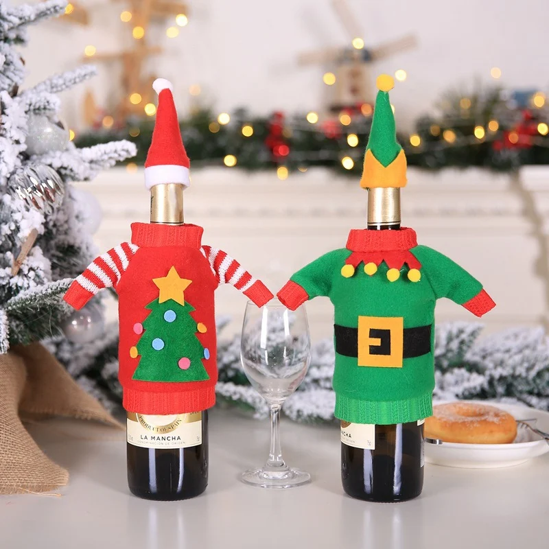 

Christmas Wine Bottle Cover Kit Wine Decorative Cover Set Xmas Party Holiday Dinner Table DecorationsNew Qgnv