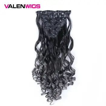 

Valenwigs Wavy Synthetic Hair Clip in Hair Extensions 7 Pieces/set 22" 130g Gradient Omber Color Women's Hairpieces Fiber Hair