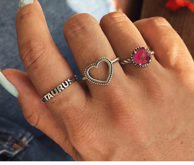 3 rings set Лидер продаж, женское кольцо с океанской звездой и луной, 13 шт. в наборе, ювелирные изделия, Ретро стиль, опал, корона, циркониевые кольца, модные женские аксессуары - Цвет основного камня: 3 rings set