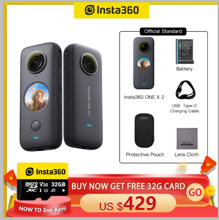 Insta360-Cámara de acción deportiva One X2, 5,7 K, vídeo impermeable a 10M, estabilizador de flujo, modo estable