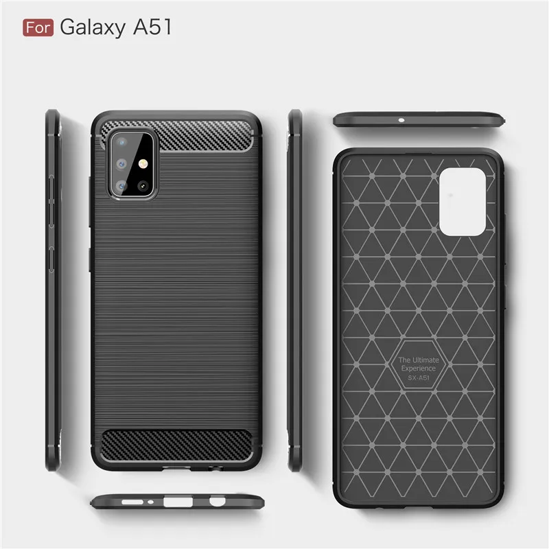 Для Samsung Galaxy A51 и A71 чехол + закаленное стекло углеродное волокно мягкий ТПУ