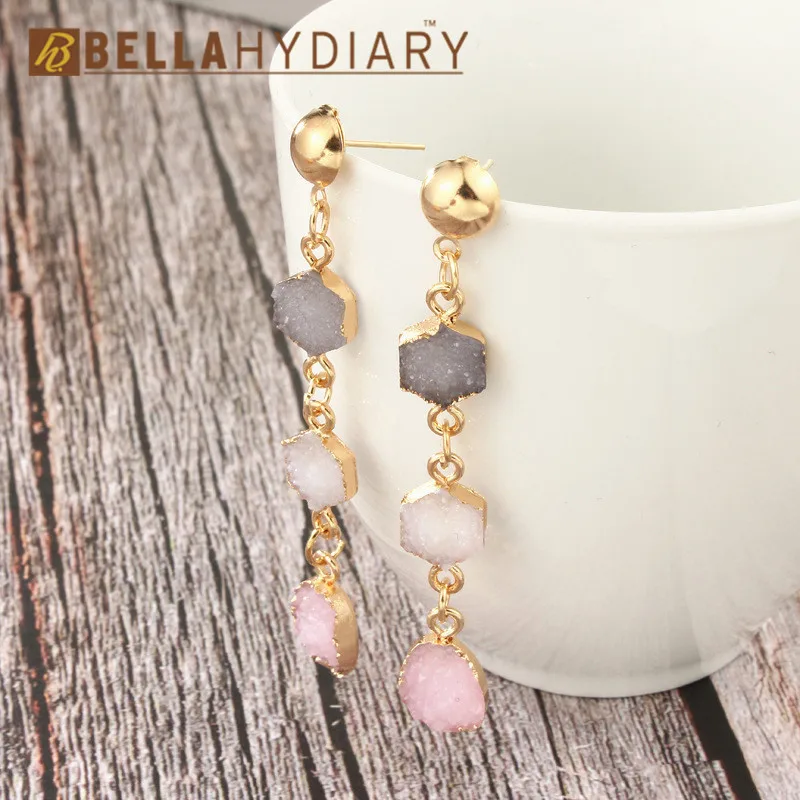 Bijoux Stone Druzy Resin Earrings Geometric Long Drop Earrings For Women Jewelry Statement Gifts For Women Accessories Brinco (6)