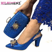 Королевские синие туфли и сумочка в африканском стиле Итальянские женские туфли и сумочка в комплекте вечерние женские туфли и сумочка в нигерийском стиле
