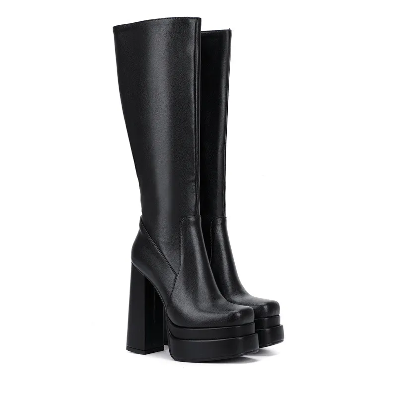 knee high chunky heel boots