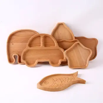 

Children Kids Wooden Food Plate Tray Dish Natural Cute Catoon Tableware Handcraft Animal Natural Tool