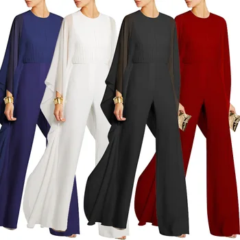 

Lugentolo Jumpsuit Women New Queen Style Wide Leg Pants Chiffon Splice Nine Points Sleeve Solid Elegant Loose Ladies Jumpsuit