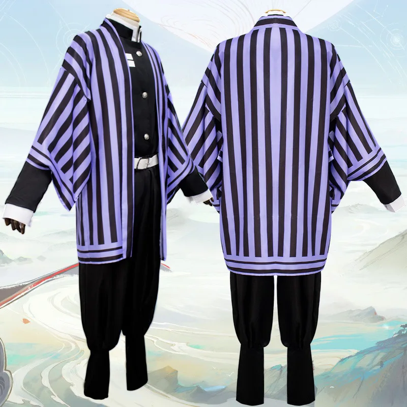 Purple Costumes Аниме Demon Slayer Kimetsu no Yaiba костюмы для косплея Iguro Obanai полный комплект одежды мужская униформа на Хэллоуин наряд фиолетовый белый - Цвет: Purple Costumes