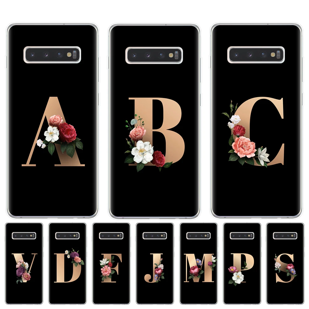 Classic Elegant floral 26 alphabet font letter Phone Case For Coque Samsung S8 S9 S10 Plus Lite S10E 5G Cover Soft silicone Capa | Мобильные