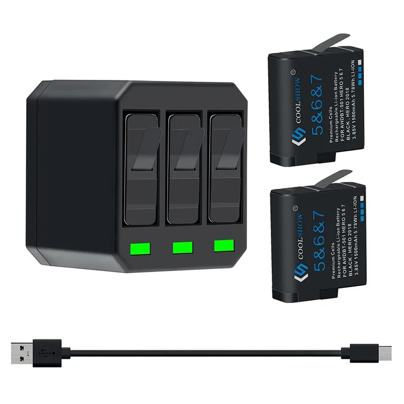 Batterie Per Gopro Hero 5 Gopro Hero 6 Gopro Hero 7 Caricabatterie/1500Mah Per Hero5 Hero6 Hero7 Accessori Batteria Per Fotocamera