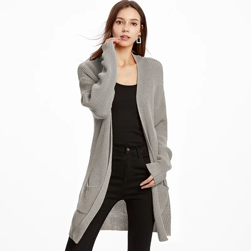 

Women Loose Cardigans Long Open Stitch Sweater Long Sleeve Pockets Sets 2019 Autumn knitted Sweaters Female Clothing Hot Sale
