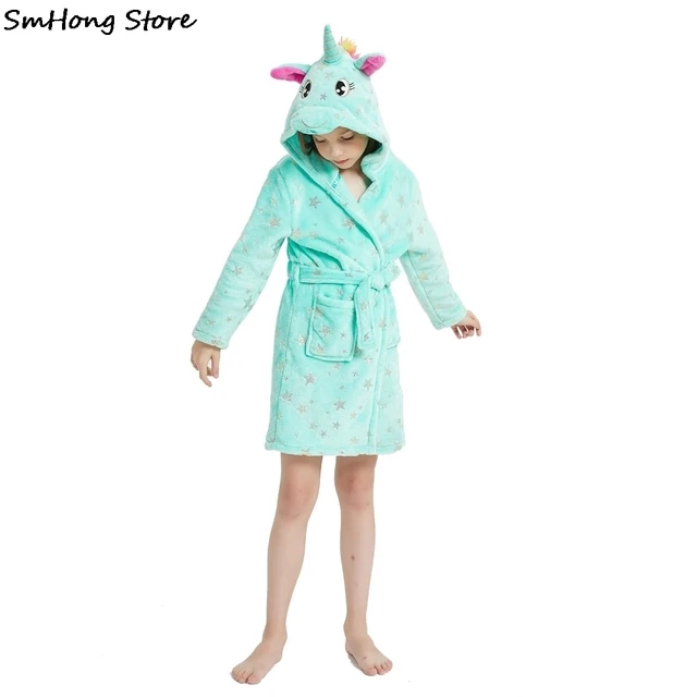Kigurumi Children Bathrobe Baby Bath Robe Animal Rainbow Unicorn Hooded Bathrobes For Boys Girl Pyjamas Nightgown Kids Sleepwear 4