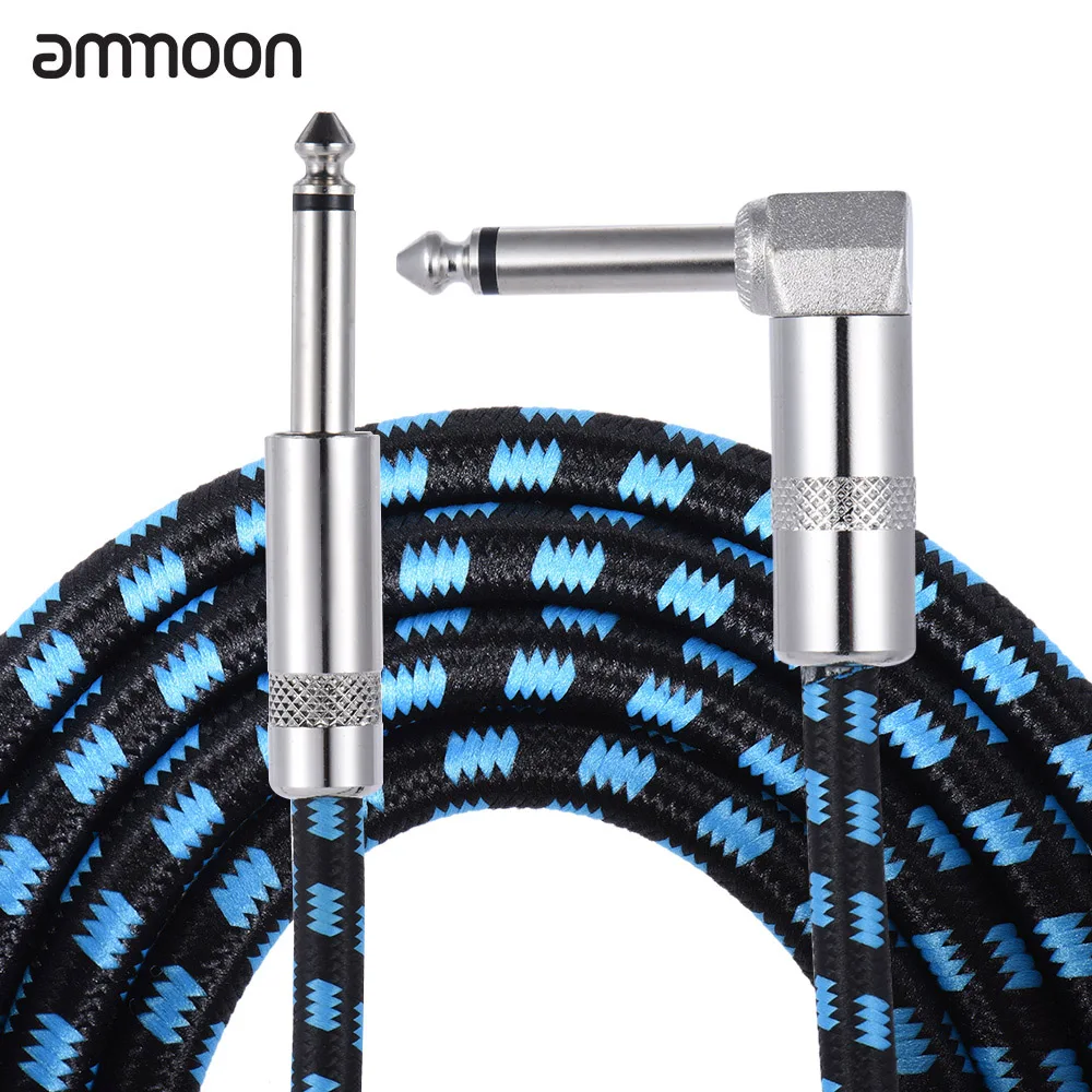 ammoon 3M / 10 Feet Instrument Guitar Cable Straight to Right Angle 1/4-Inch 6.35mm Plug with Blue Tweed Woven Jacket | Спорт и