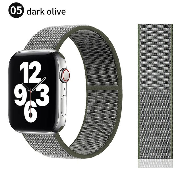 Nylon Strap for Apple watch series 7 band 41mm 44mm 40mm 42mm 38mm smartwatch wristband belt sport loop bracelets iWatch 3456 se Black olive