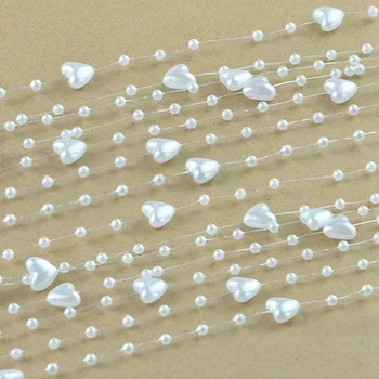 

5M Silk Flower Fishing Line Heart Shaped Pearl Beads Chain Garland for Wedding Decoration DIY Bride Bouquet Hair Accessories