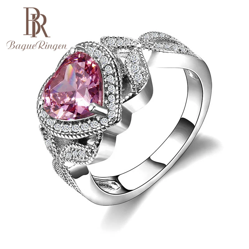 Bague Ringen, розовое кольцо в форме сердца для женщин, серебро 925, хорошее ювелирное изделие для свадьбы, драгоценные камни, Модный женский подарок, размер 6, 7,8, 9,10, 11