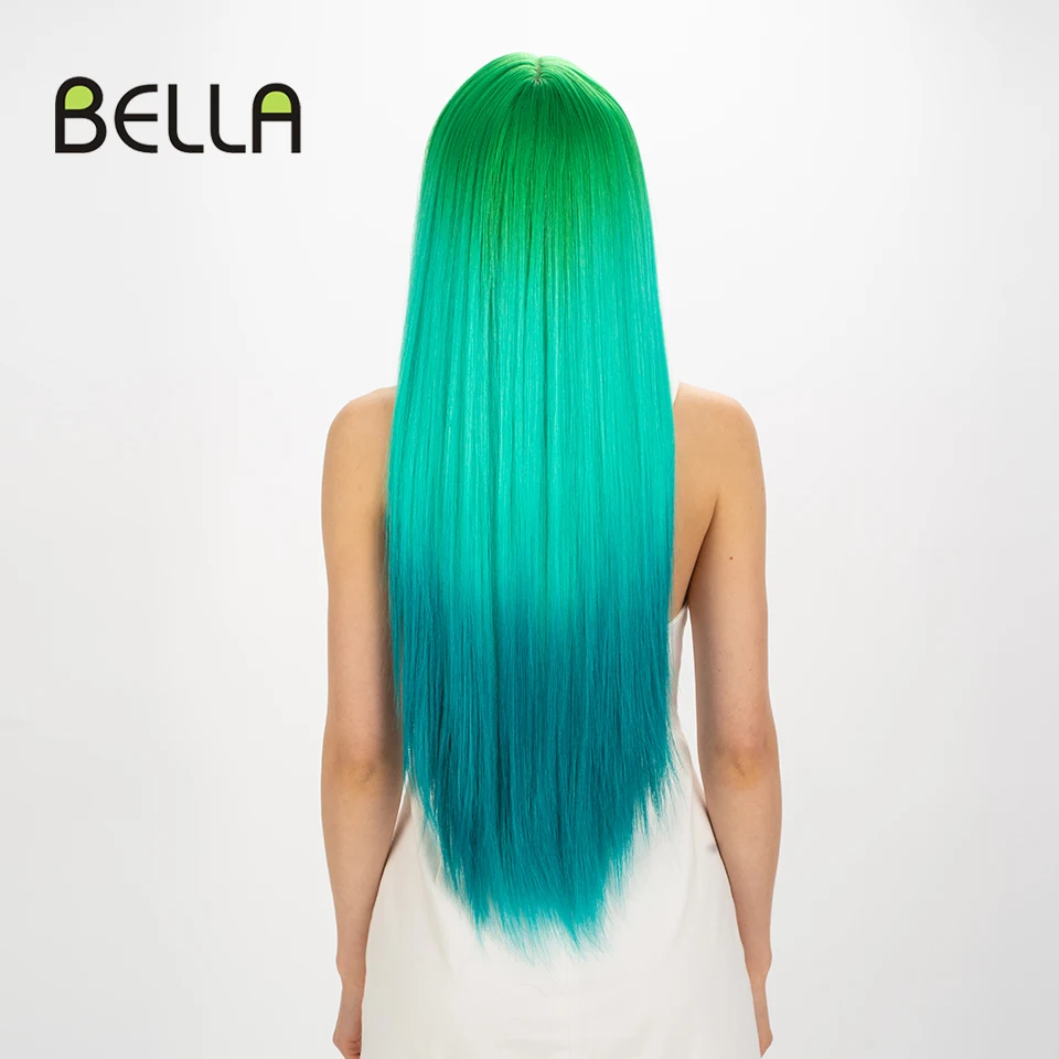 Synthetic Wig Bella Synthetic Lace Wig Straight Wig Lolita Green Blue Mint Blonde Synthetic Lace 30" Heat Resistant Wigs For Women Cosplay